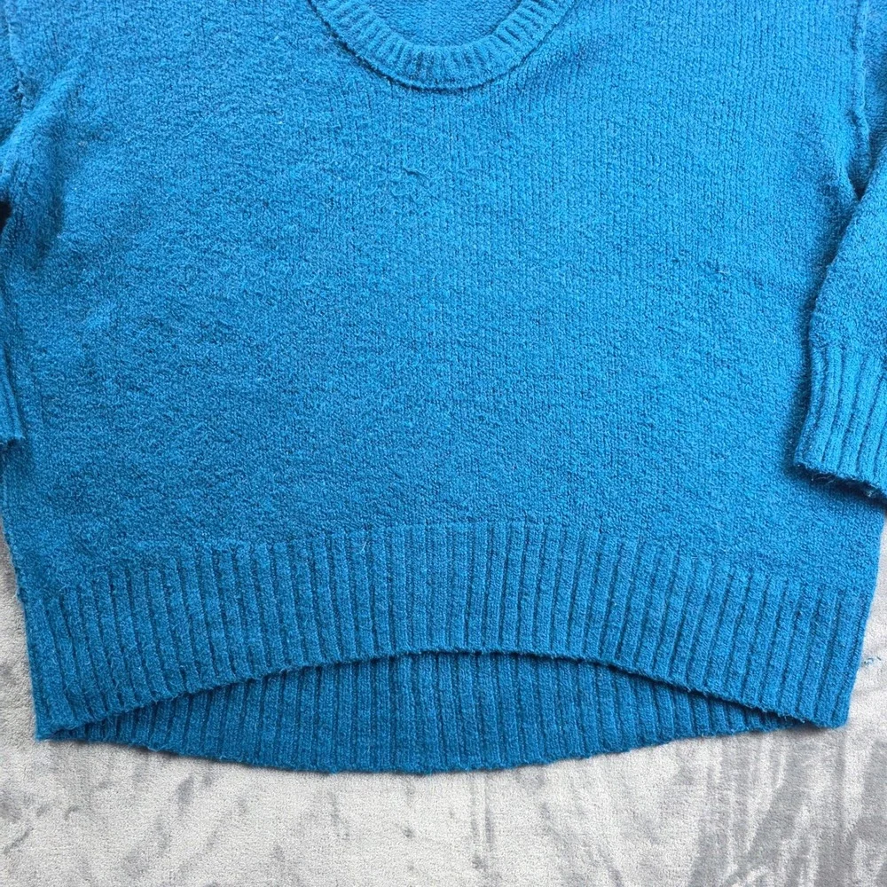 Free People Sweater Womens Small Teal Blue V-Neck‎ High Low Oversized Knit Top